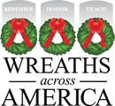 A linking image for the organization Wreaths Across America, showing three green wreaths with red ribbons. Copyrighted and provided by Wreaths Across America. Used with permission.