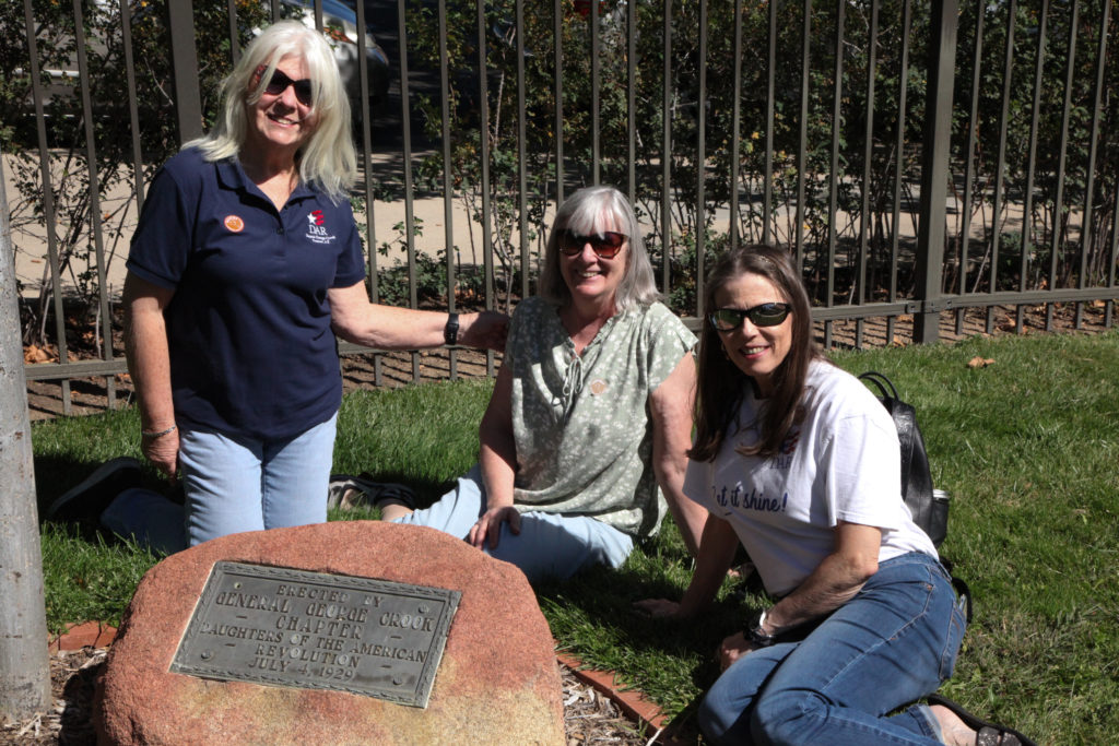 Members of the General George Crook Chapter take the DAR State Regent on a tour of the Sharlot Hall Museum in Prescott where they stop to see a DAR plaque for the flagpole the chapter installed at the museum on July 4, 1929.
